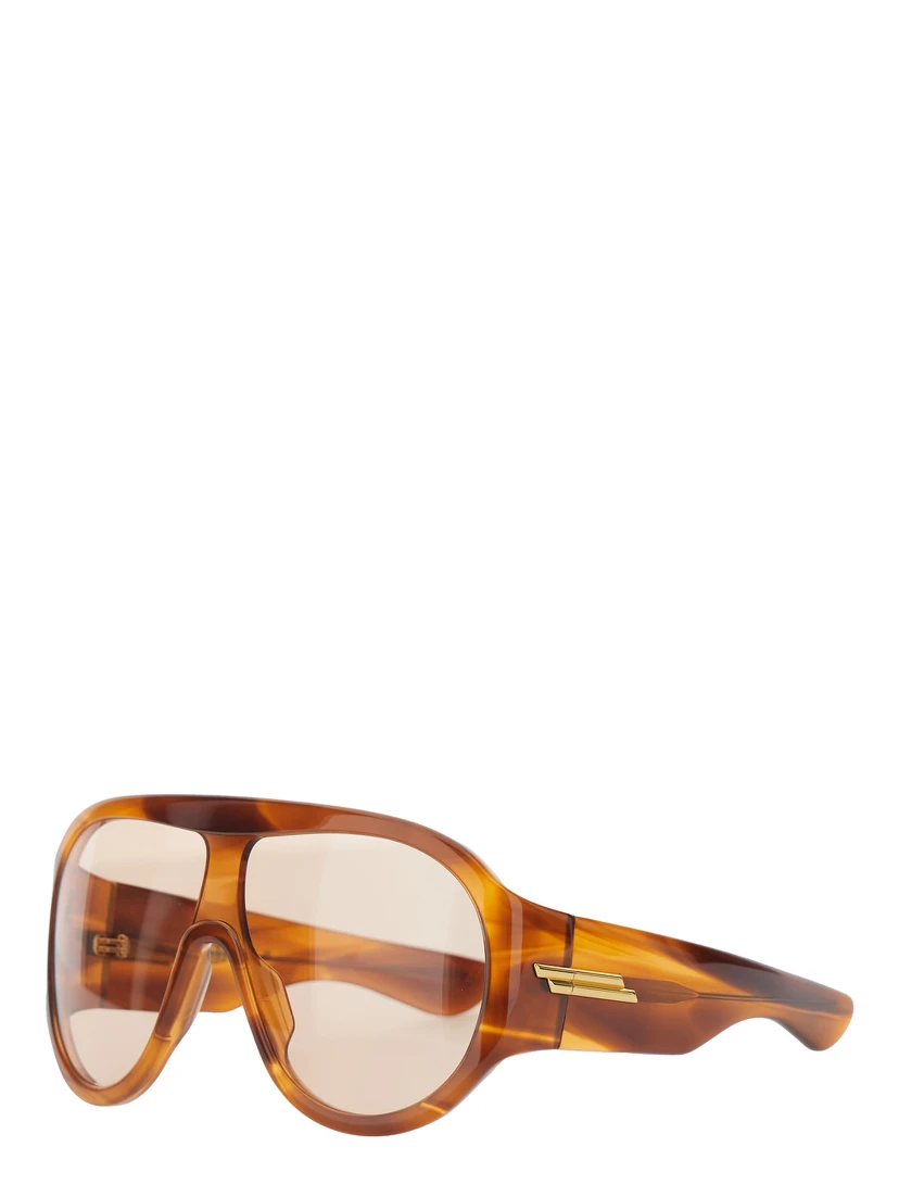 Shield Brown Sunglasses with geometric frame and side Logo in Acetate for Women
