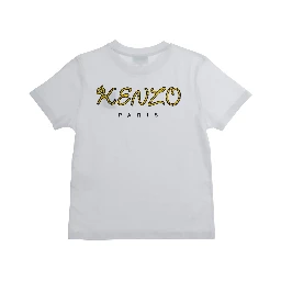 White T-Shirt with Embroidered Logo on Front and Lettering Logo on Back in Cotton Boy