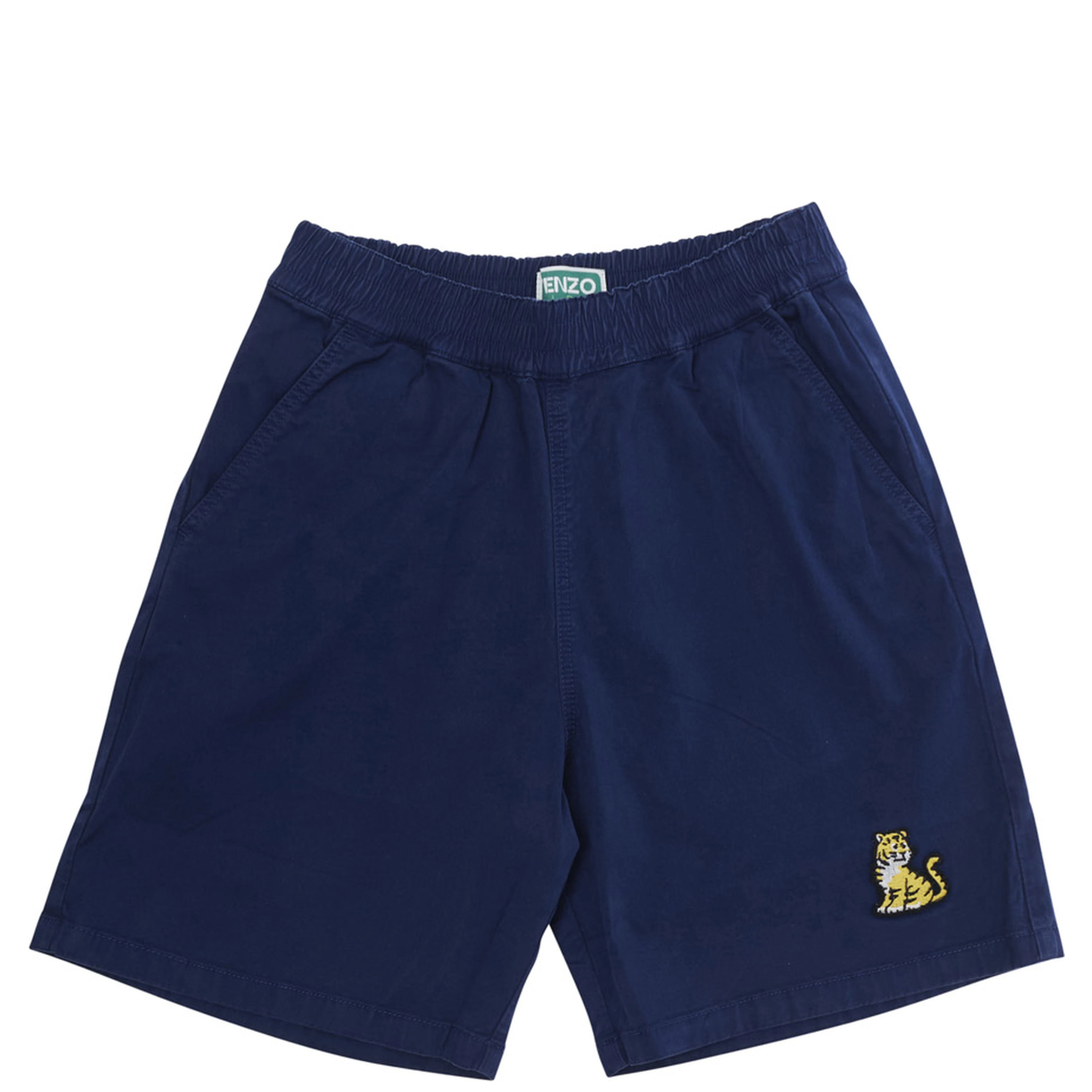 Blue Bermuda Shorts with Elastic Waist and Logo on Front in cotton Boy