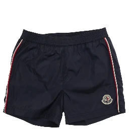 Blue Swim shorts with Patch Logo on the Front and Striped Detail on the Side in Tech Fabric Baby