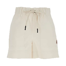 White Shorts with Elasticated Waist and Drawstring and Logo Patch on the Side in Tech Fabric for Women