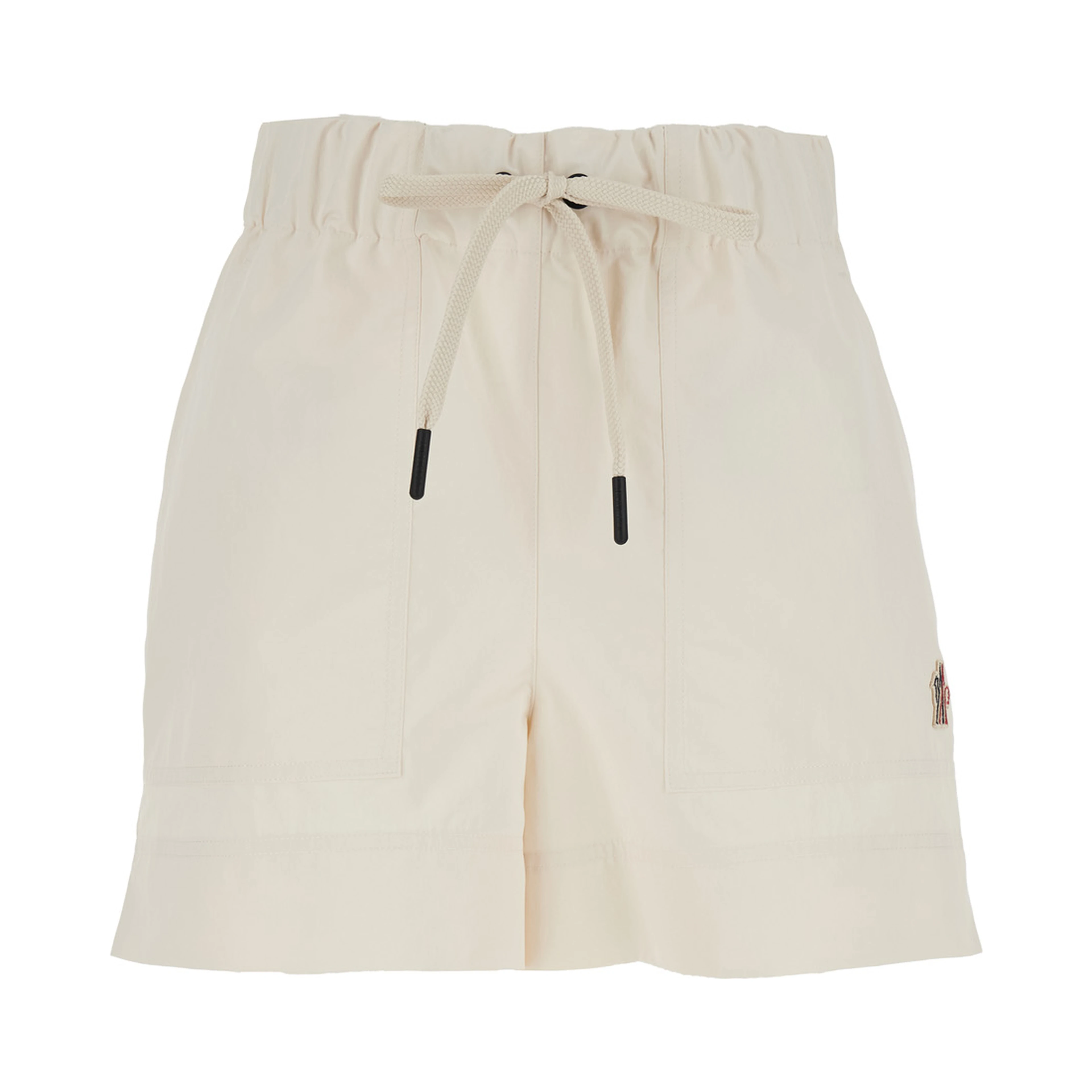 White Shorts with Elasticated Waist and Drawstring and Logo Patch on the Side in Tech Fabric for Women
