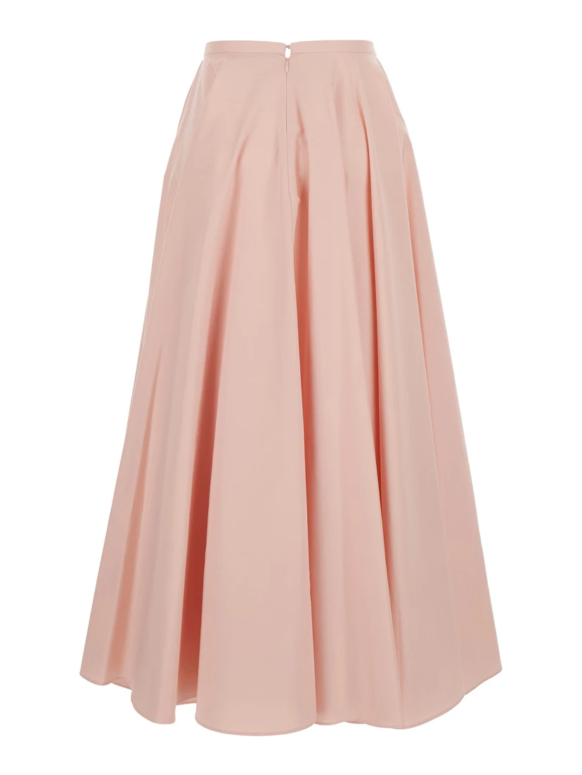 Pink A-Line Skirt with Flared Design in Cotton for Women