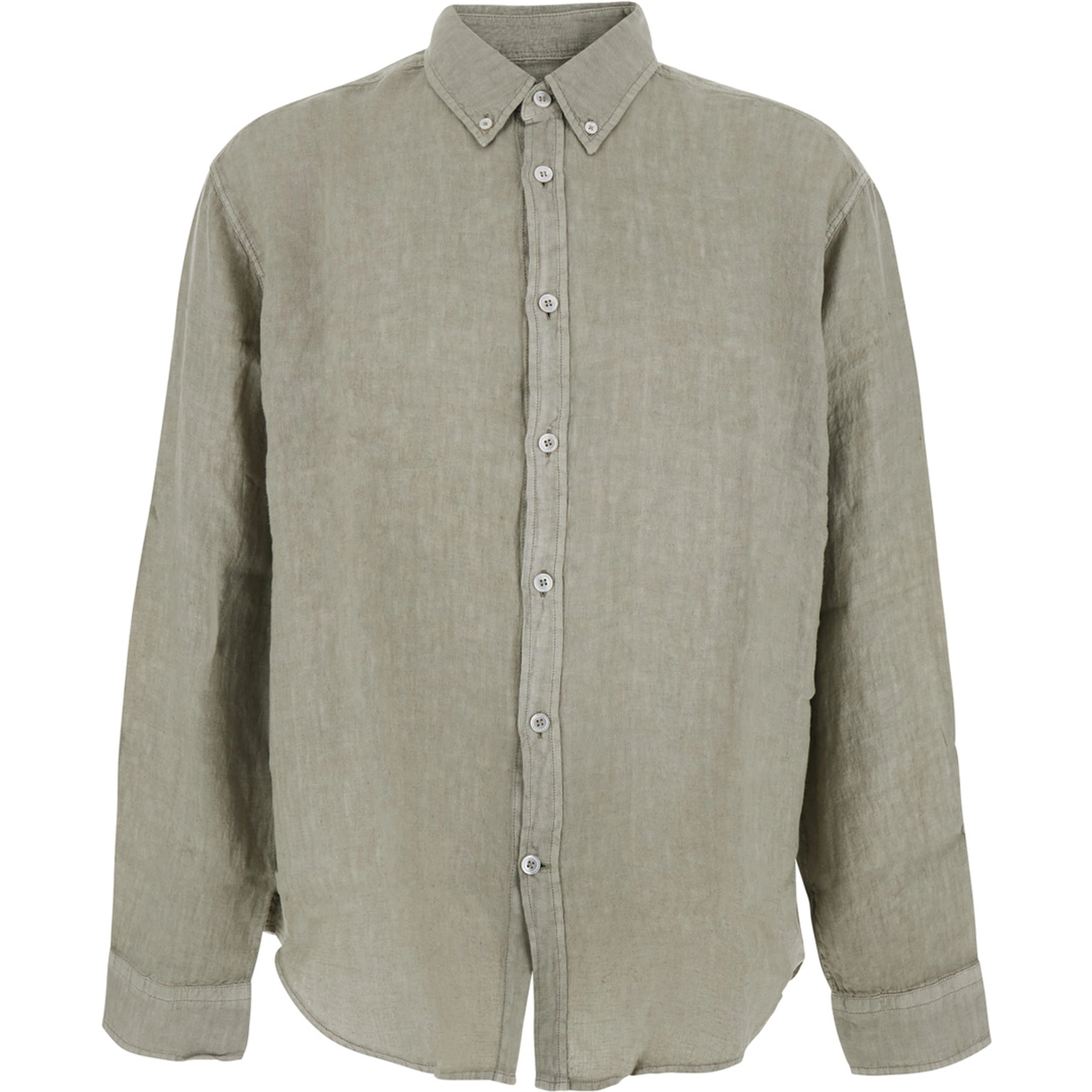 Beige Shirt with Button-Down Collar in Linen for Men