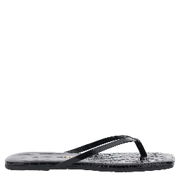 Lily Black Sandals with flip-flop design and Crocodile Effect in Leather Women