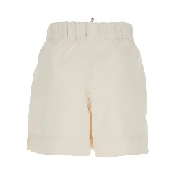 White Shorts with Elasticated Waist and Drawstring and Logo Patch on the Side in Tech Fabric for Women