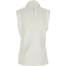 White Sleeveless Top with Scarf Detail with Buttons in Stretch Silk for Women
