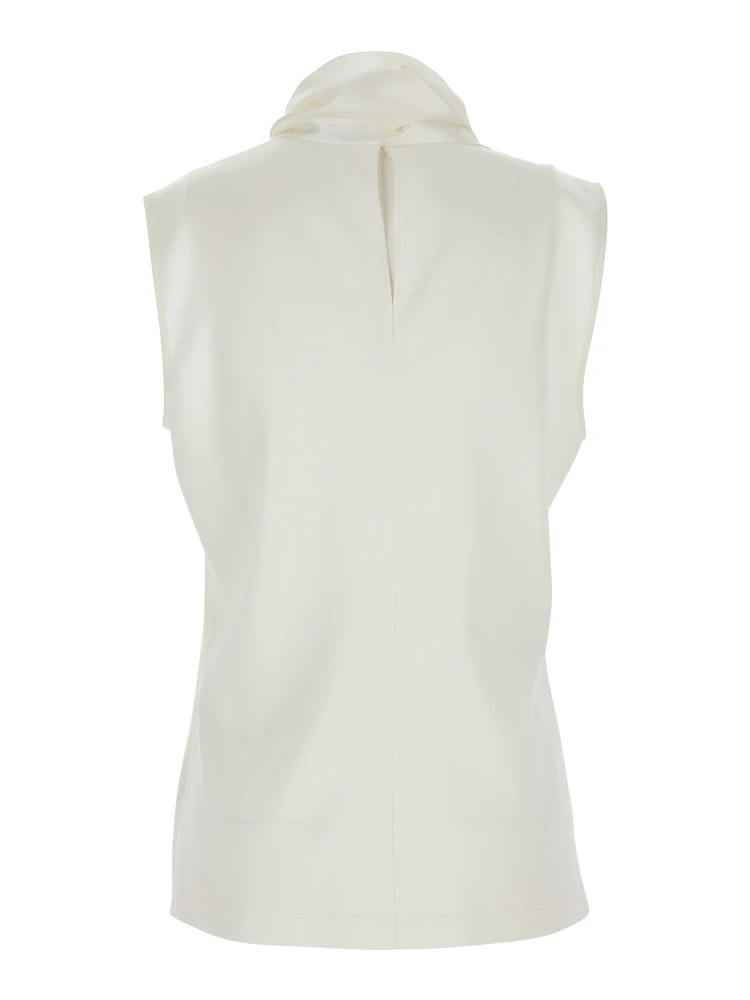 White Sleeveless Top with Scarf Detail with Buttons in Stretch Silk for Women alternative