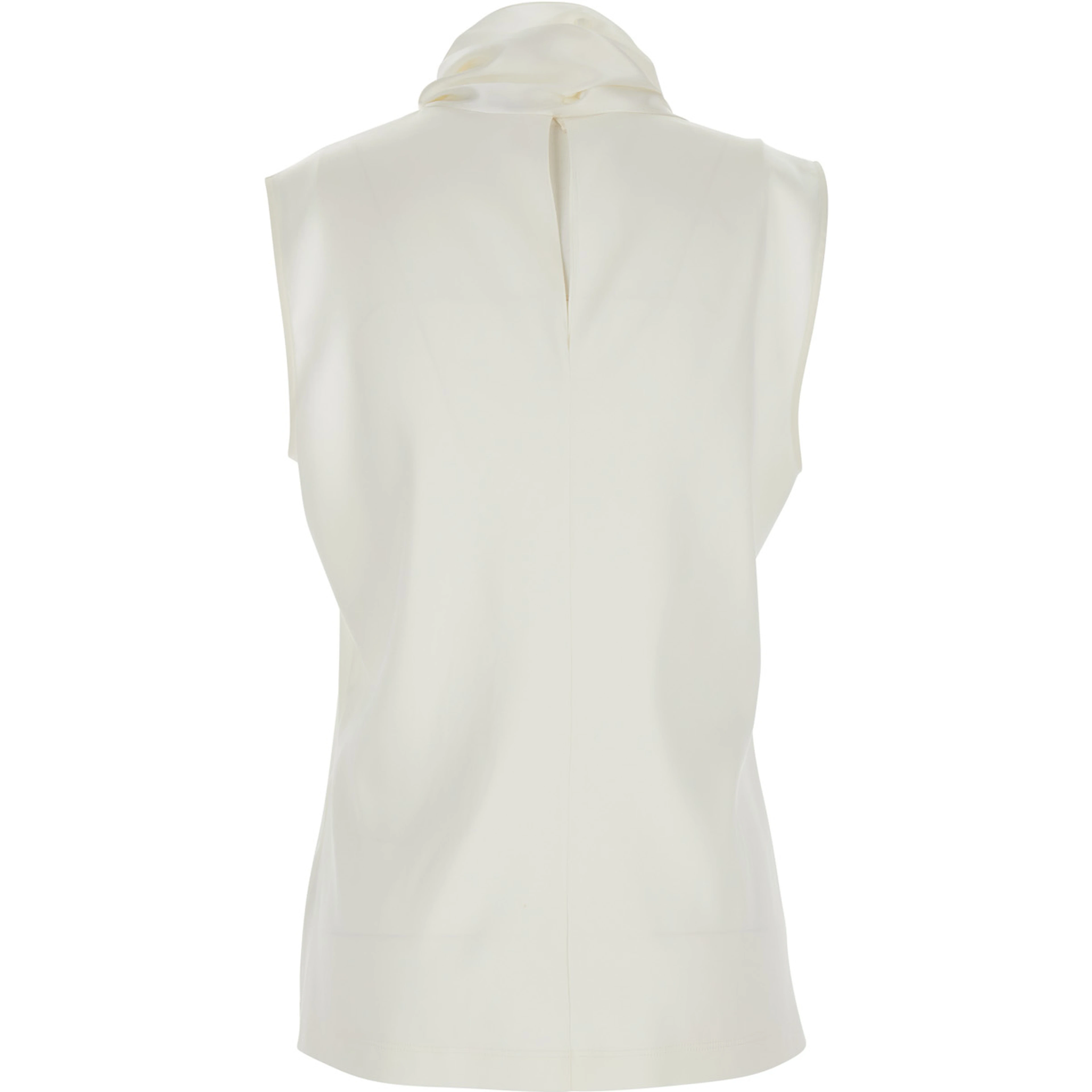 White Sleeveless Top with Scarf Detail with Buttons in Stretch Silk for Women