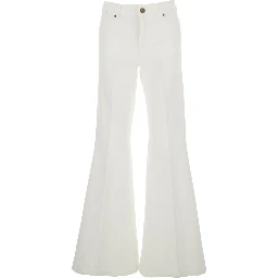 White Palazzo Jeans with Wide Leg and Logo Patch on the Rear in Denim Woman