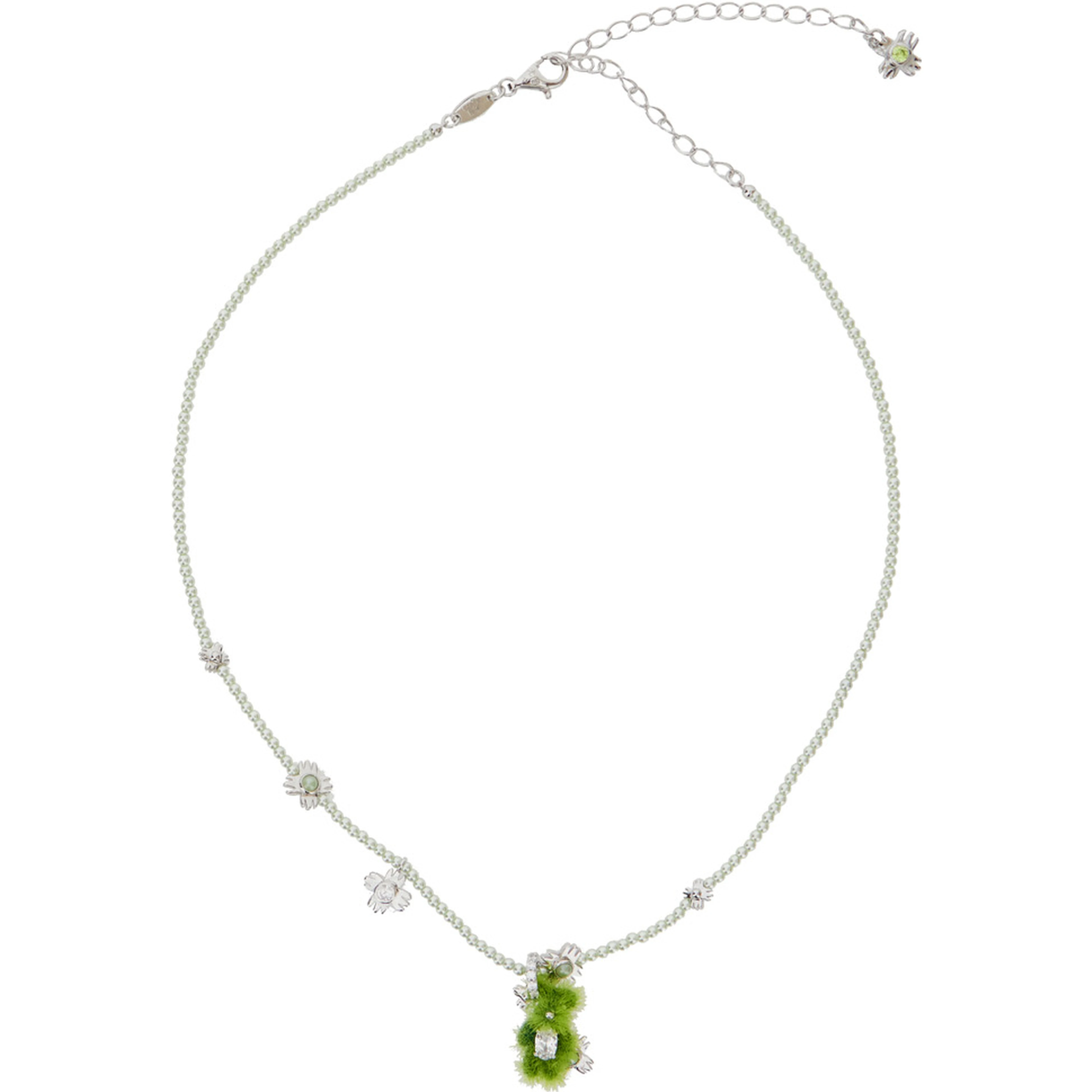 Necklace Pearl Garden with Bear Pendant in Green