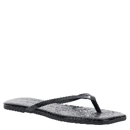 Lily Black Sandals with flip-flop design and Crocodile Effect in Leather Women