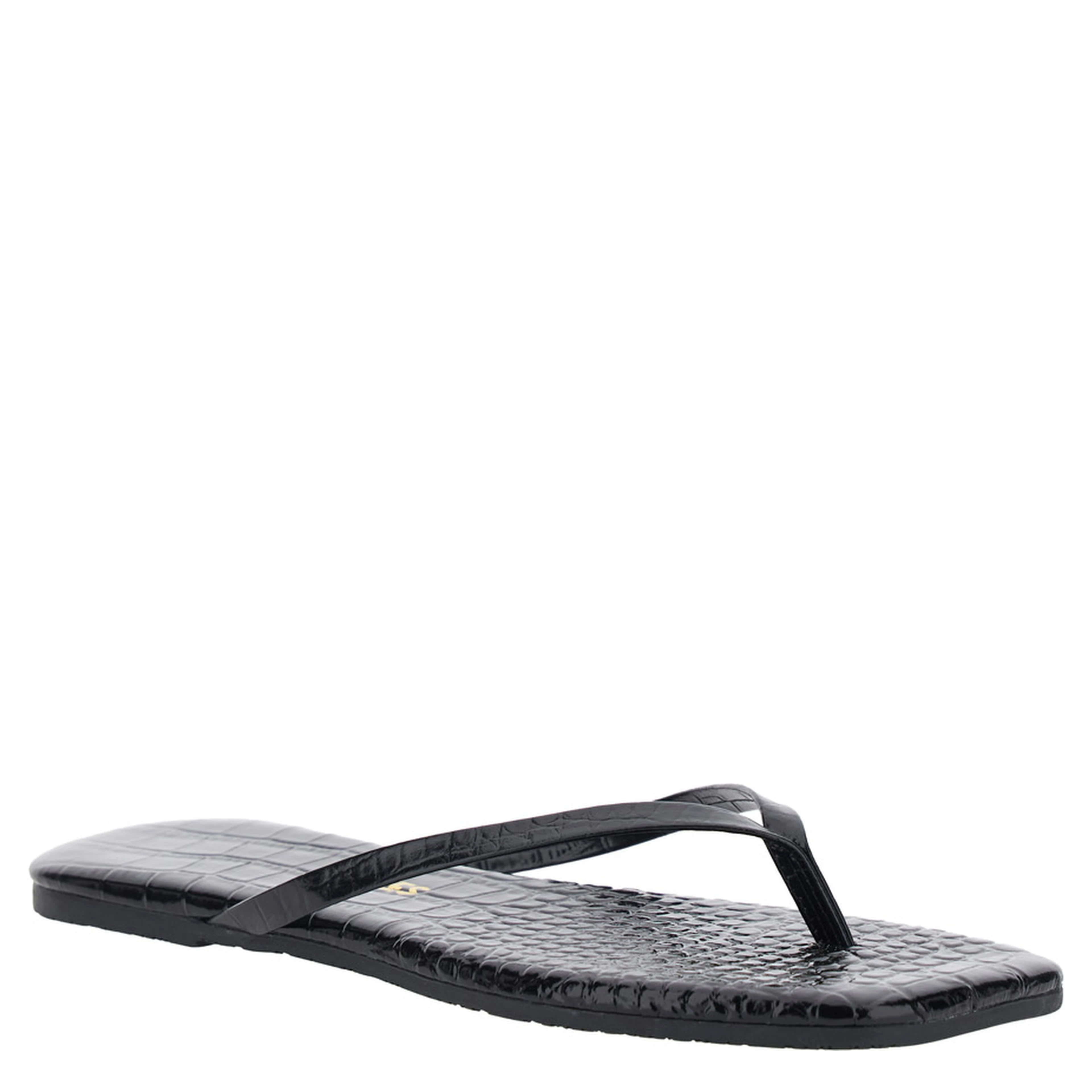 Lily Black Sandals with flip-flop design and Crocodile Effect in Leather Women