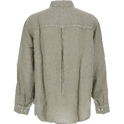 Beige Shirt with Button-Down Collar in Linen for Men
