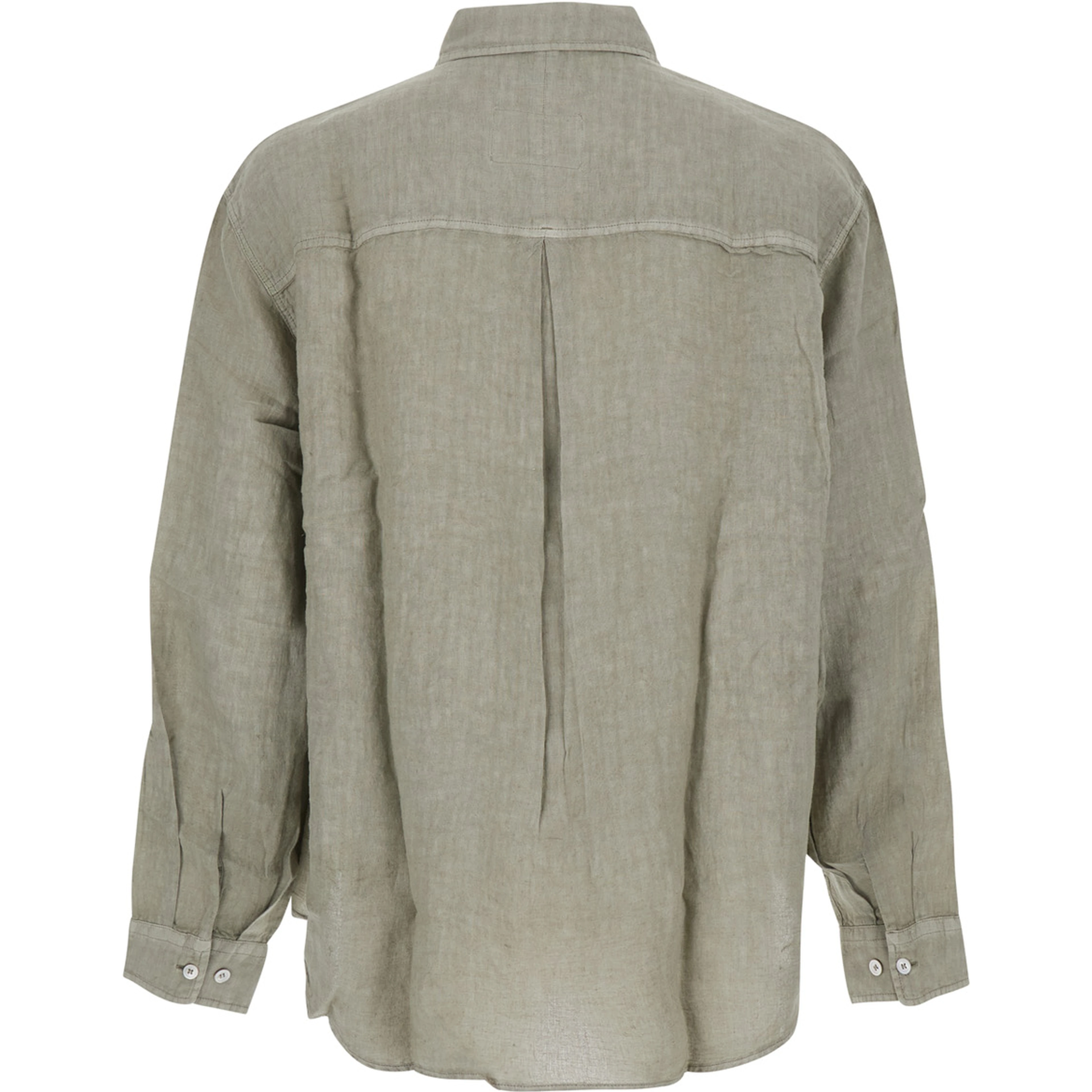 Beige Shirt with Button-Down Collar in Linen for Men