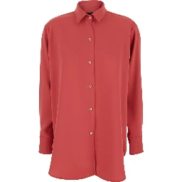 Red Shirt with Classic Collar and Button Closure in Fabric Woman