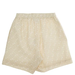 Yellow Shorts with elasticated waist and all-over FF embroidery in linen Boy