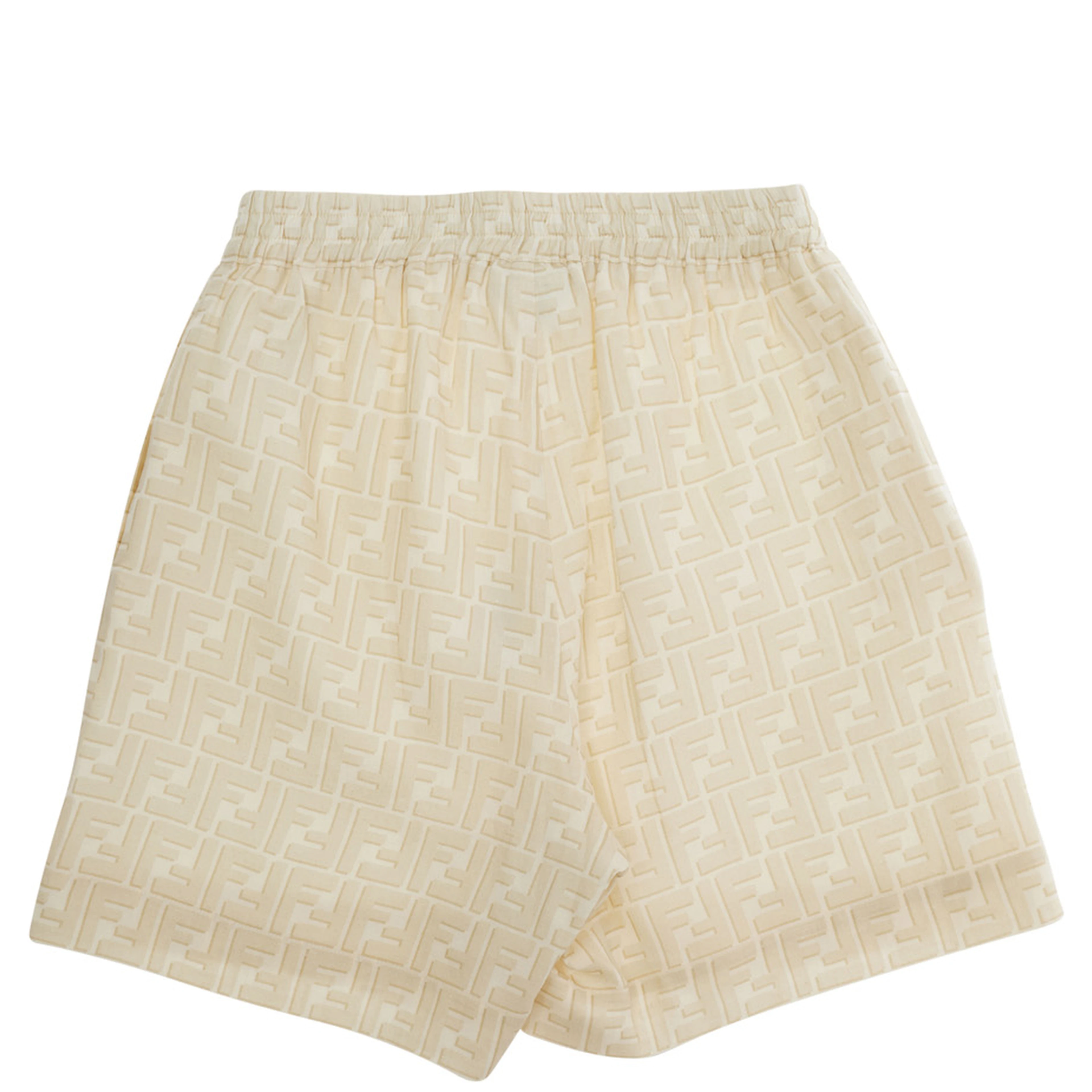 Yellow Shorts with elasticated waist and all-over FF embroidery in linen Boy