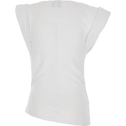 Maisan White T-Shirt with Asymmetrical Design and Logo Embroidery on the Back in Cotton for Women