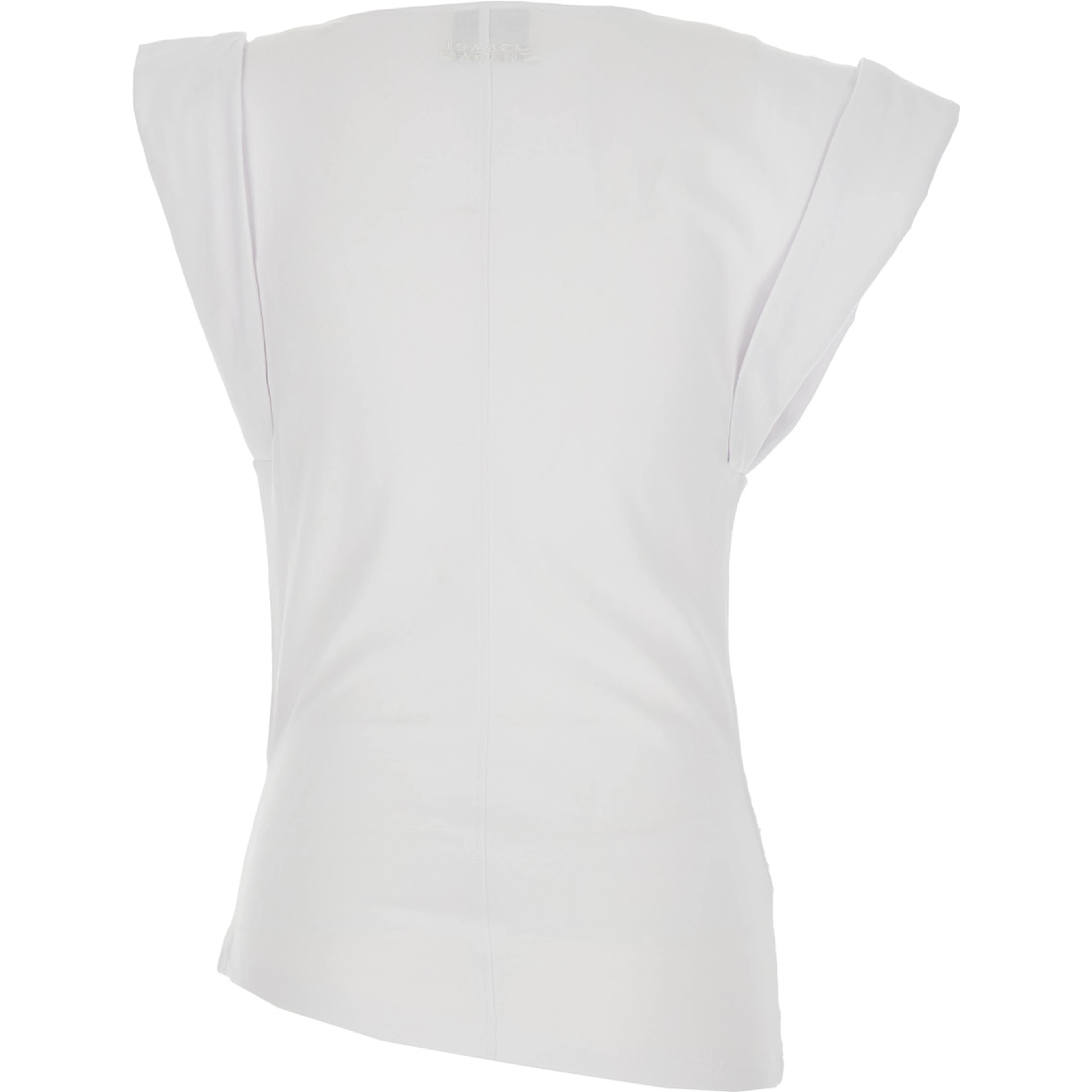 Maisan White T-Shirt with Asymmetrical Design and Logo Embroidery on the Back in Cotton for Women