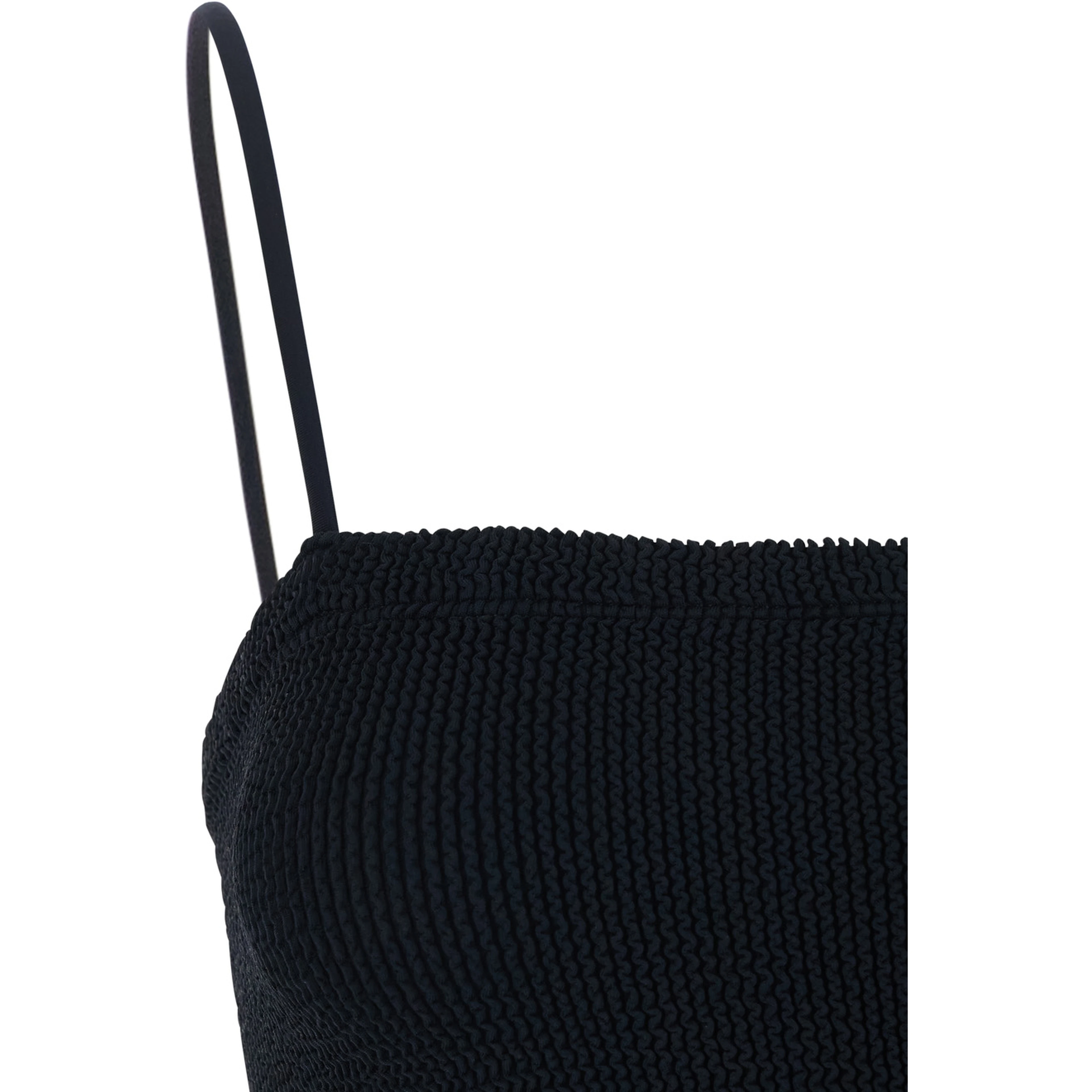 Black Long Dress with Square Neckline and Thin Straps in Tech Fabric for Women