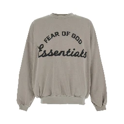 Gray Crewneck Sweatshirt with Dropped Shoulders and Maxi Logo Print on the Front in Cotton for Men