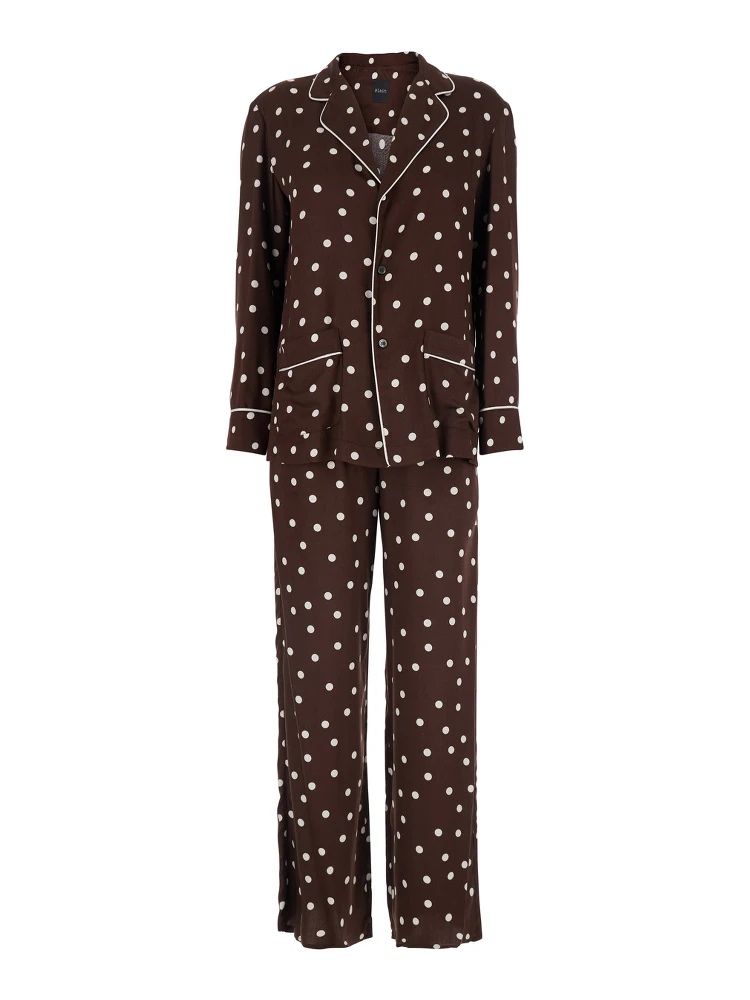 Brown Suit with Polka Dot Motif in Silk Blend Women