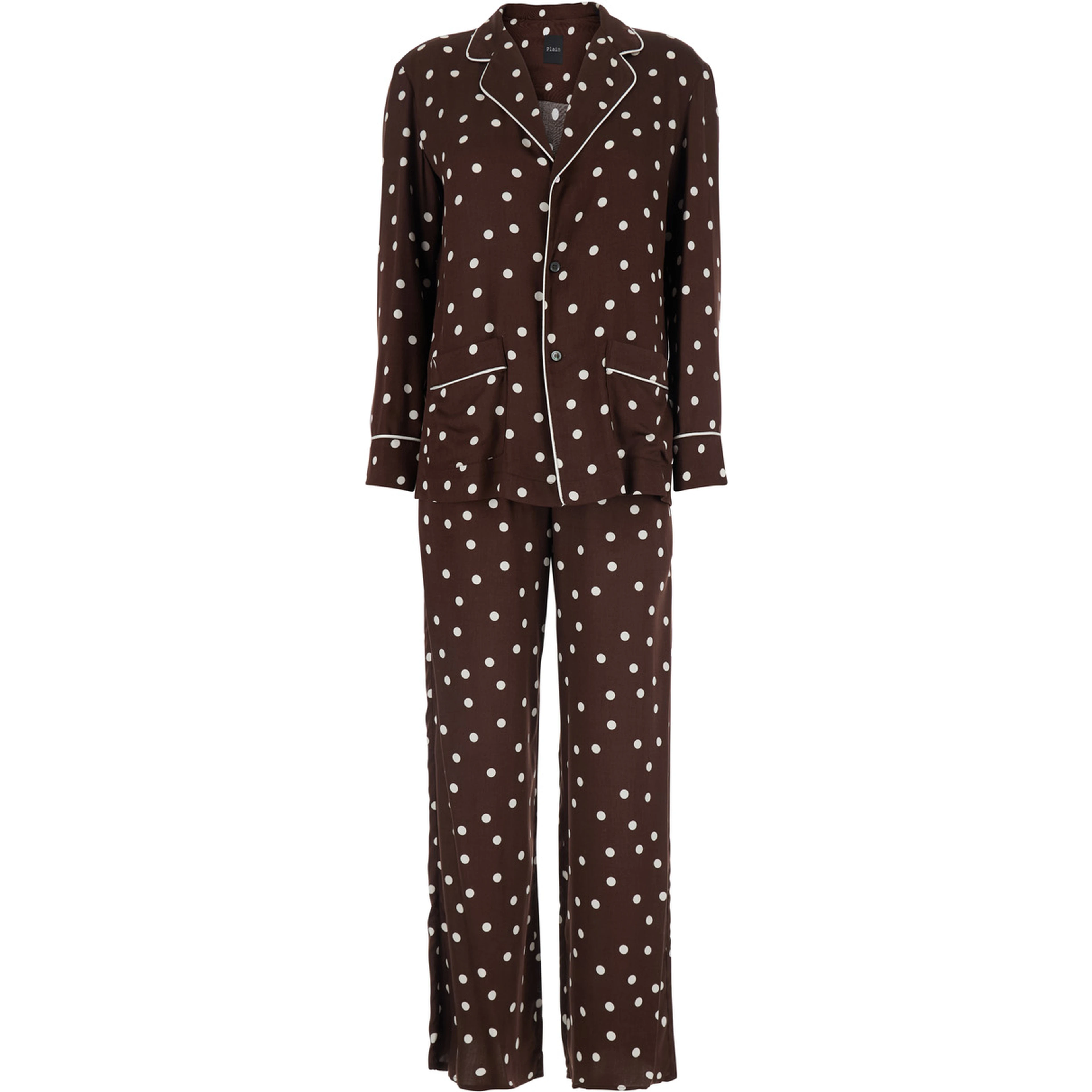 Brown Suit with Polka Dot Motif in Silk Blend Women