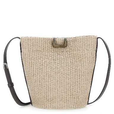 Beige Shoulder Bag with Plate on the Front in Raffia for Women