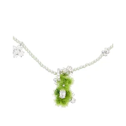 Necklace Pearl Garden with Bear Pendant in Green