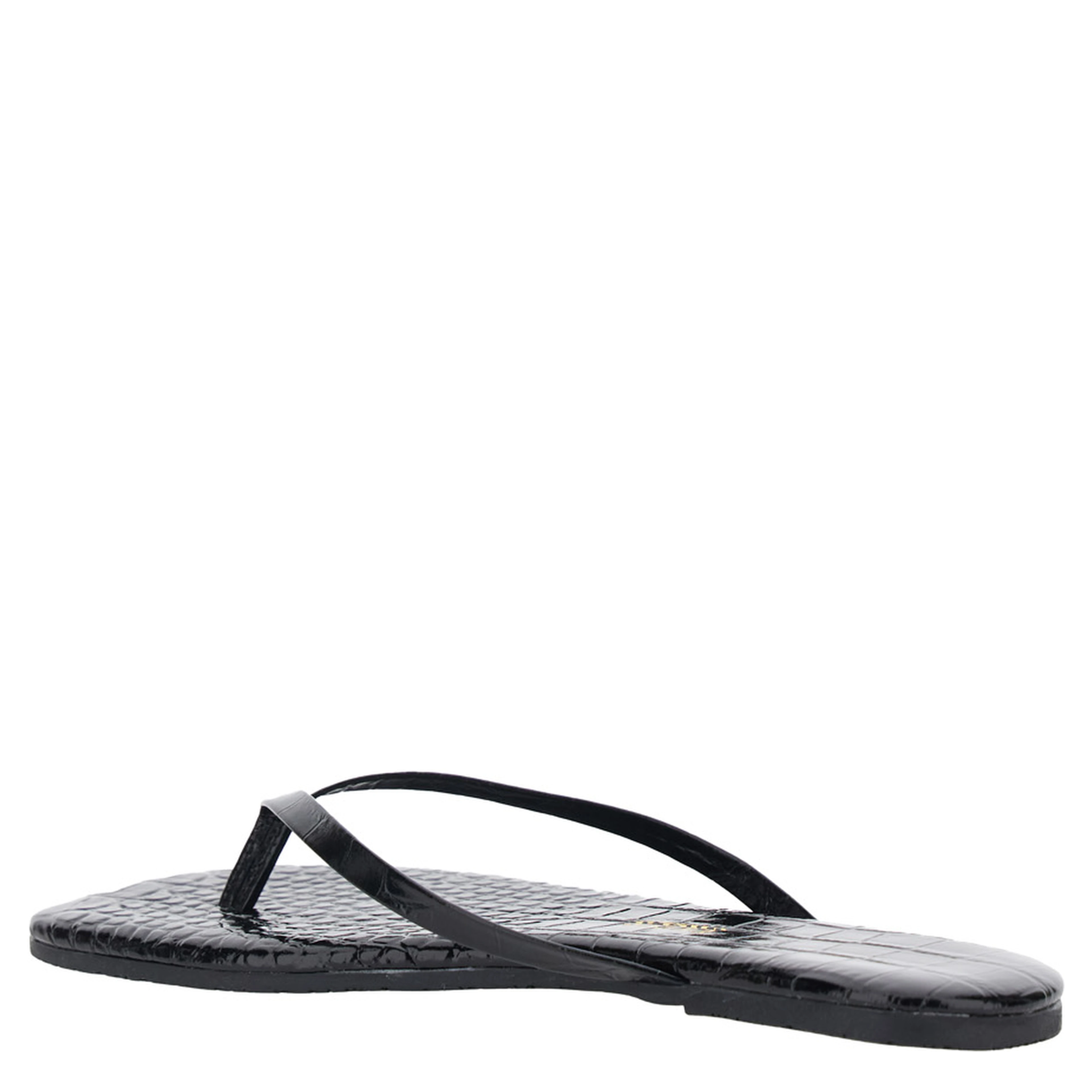 Lily Black Sandals with flip-flop design and Crocodile Effect in Leather Women