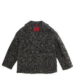 Coat with collar and long sleeves in black wool and polyester for girl