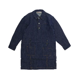 Blue Dress with classic collar and logo lettering on the front in denim Girl