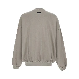 Gray Crewneck Sweatshirt with Dropped Shoulders and Maxi Logo Print on the Front in Cotton for Men