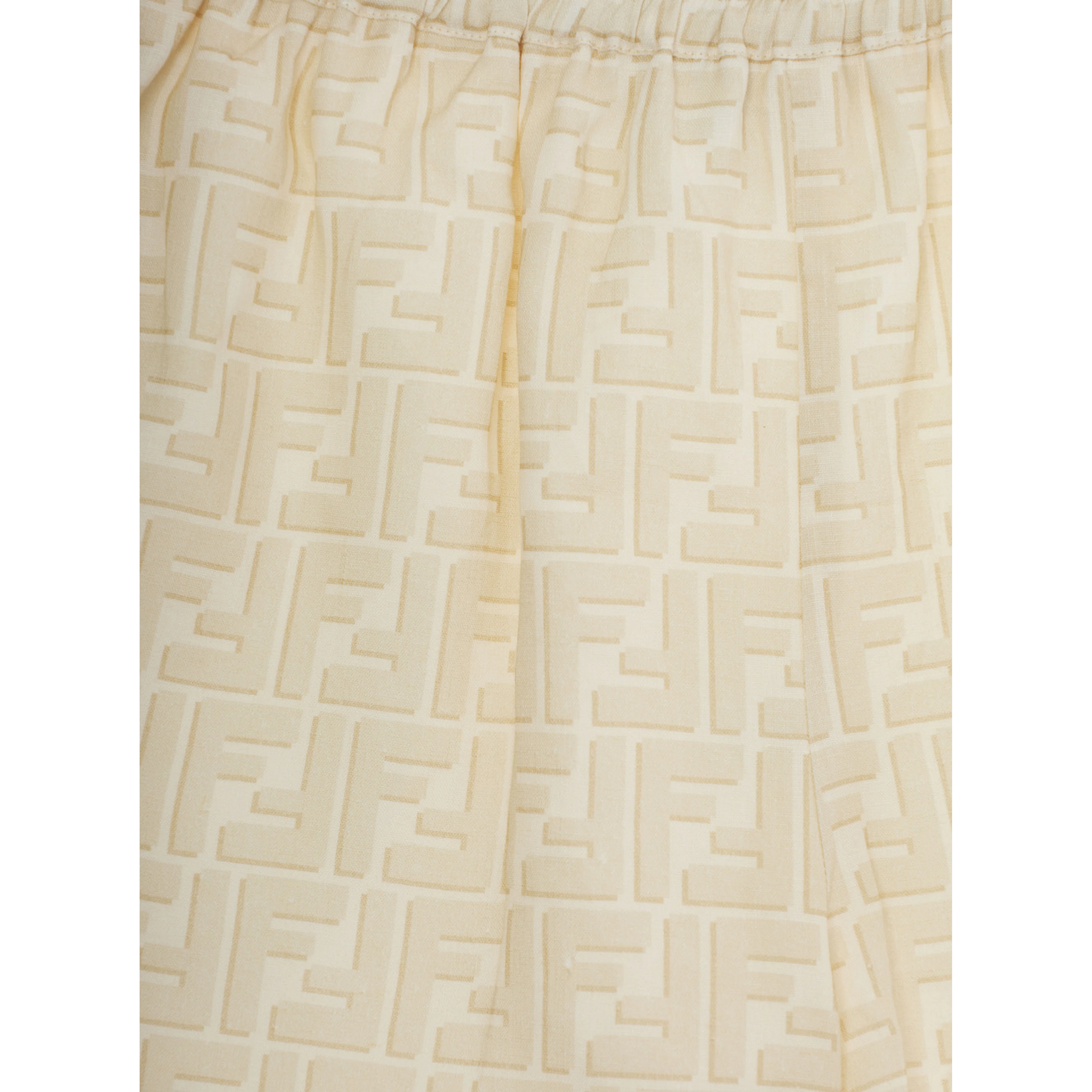 Yellow Shorts with elasticated waist and all-over FF embroidery in linen Boy