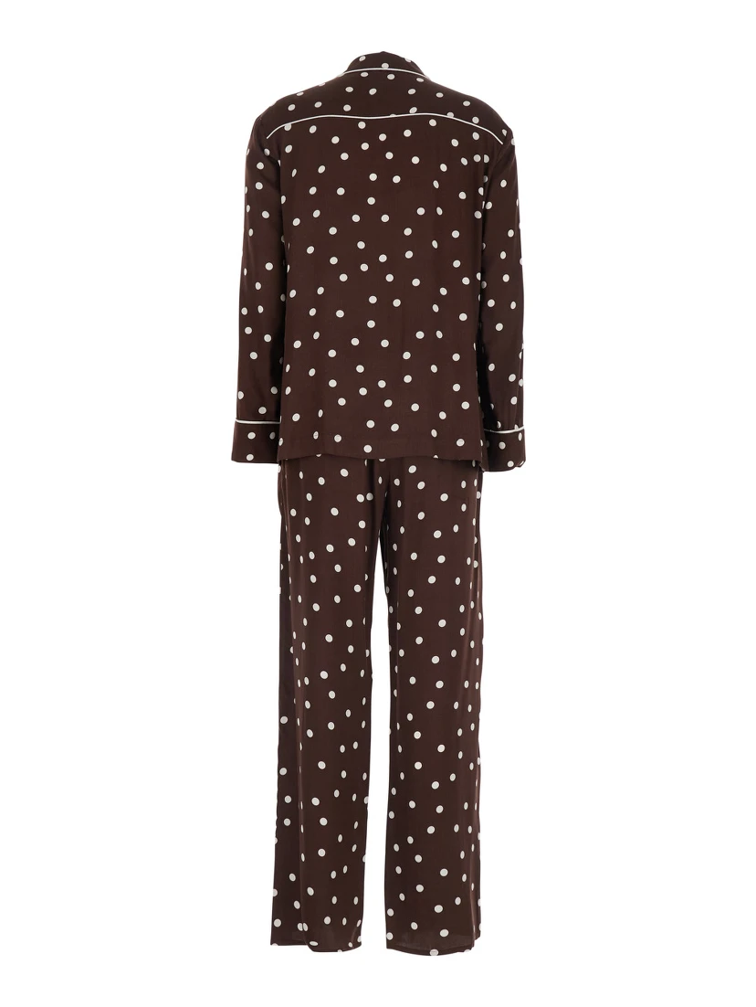 Brown Suit with Polka Dot Motif in Silk Blend Women