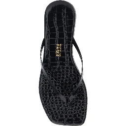 Lily Black Sandals with flip-flop design and Crocodile Effect in Leather Women