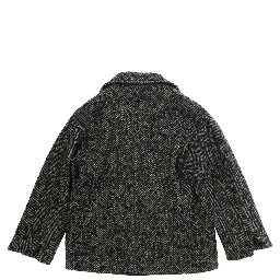 Coat with collar and long sleeves in black wool and polyester for girl