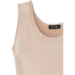 Pink Sleeveless Top with Round Neck in Satin Woman