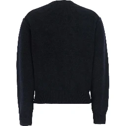 UNISEX ARGYLE CREW NECK SWEATER with round collar, 100% wool, black color, unisex