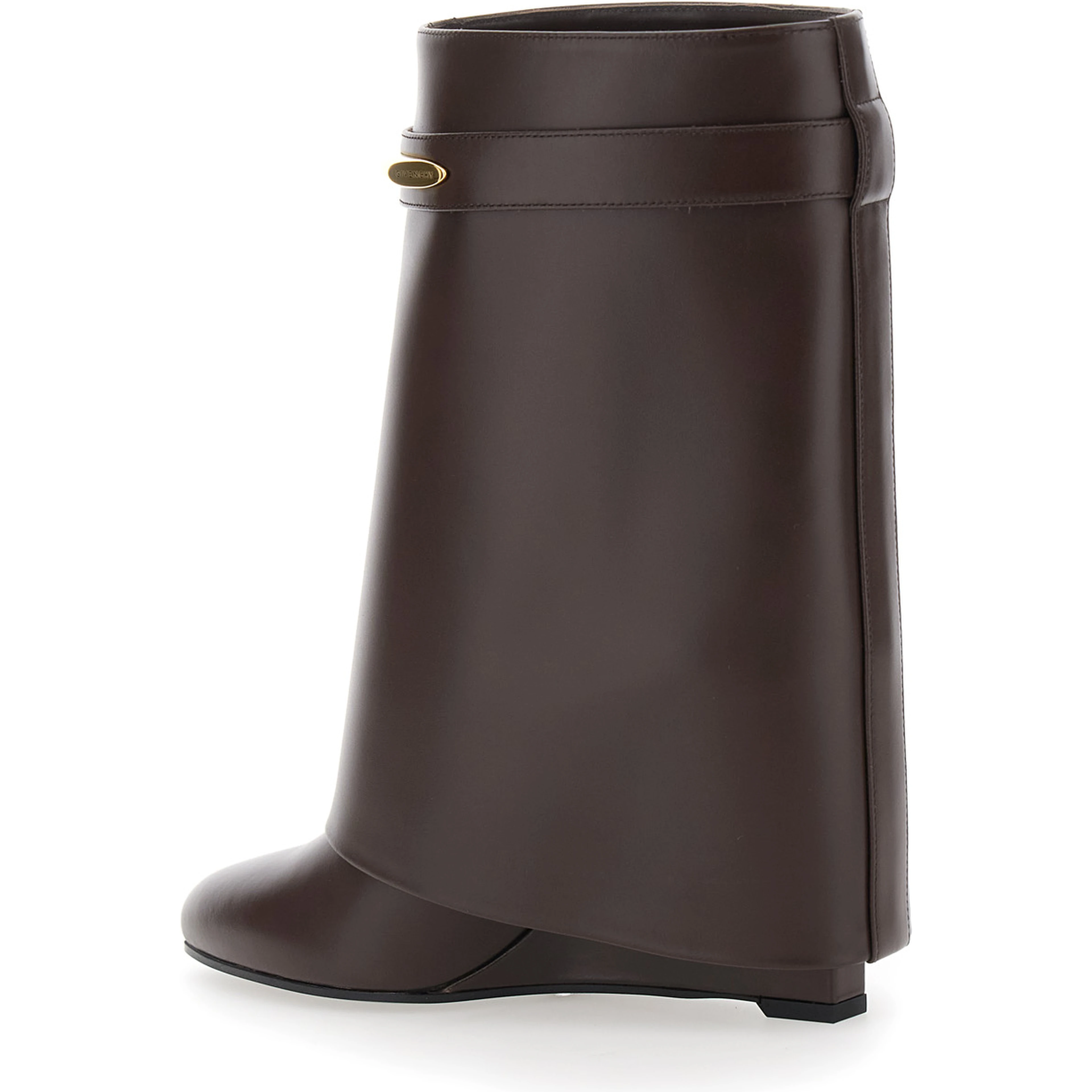 Brown Wedge Heel Ankle Boots with Logo Plate on the Side in Leather for Women