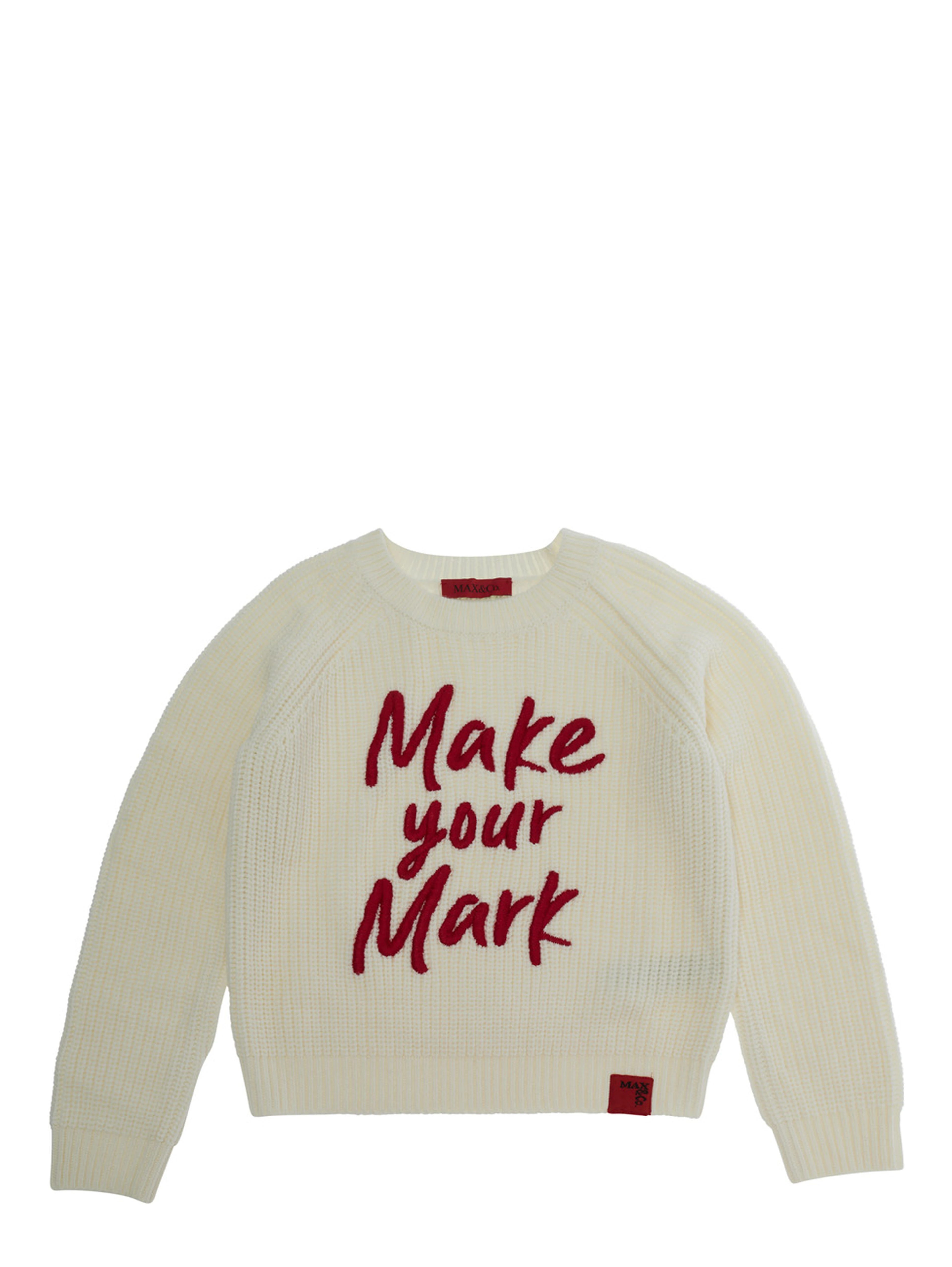 Sweater with round neck and long sleeves in wool and acrylic white for Girl