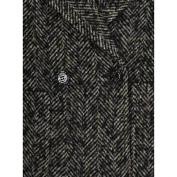 Coat with collar and long sleeves in black wool and polyester for girl