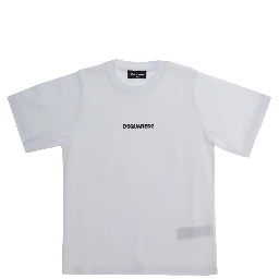 White Crew neck T-shirt with logo lettering on the front in cotton boy