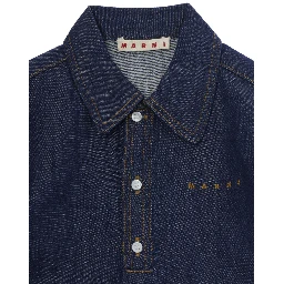 Blue Dress with classic collar and logo lettering on the front in denim Girl
