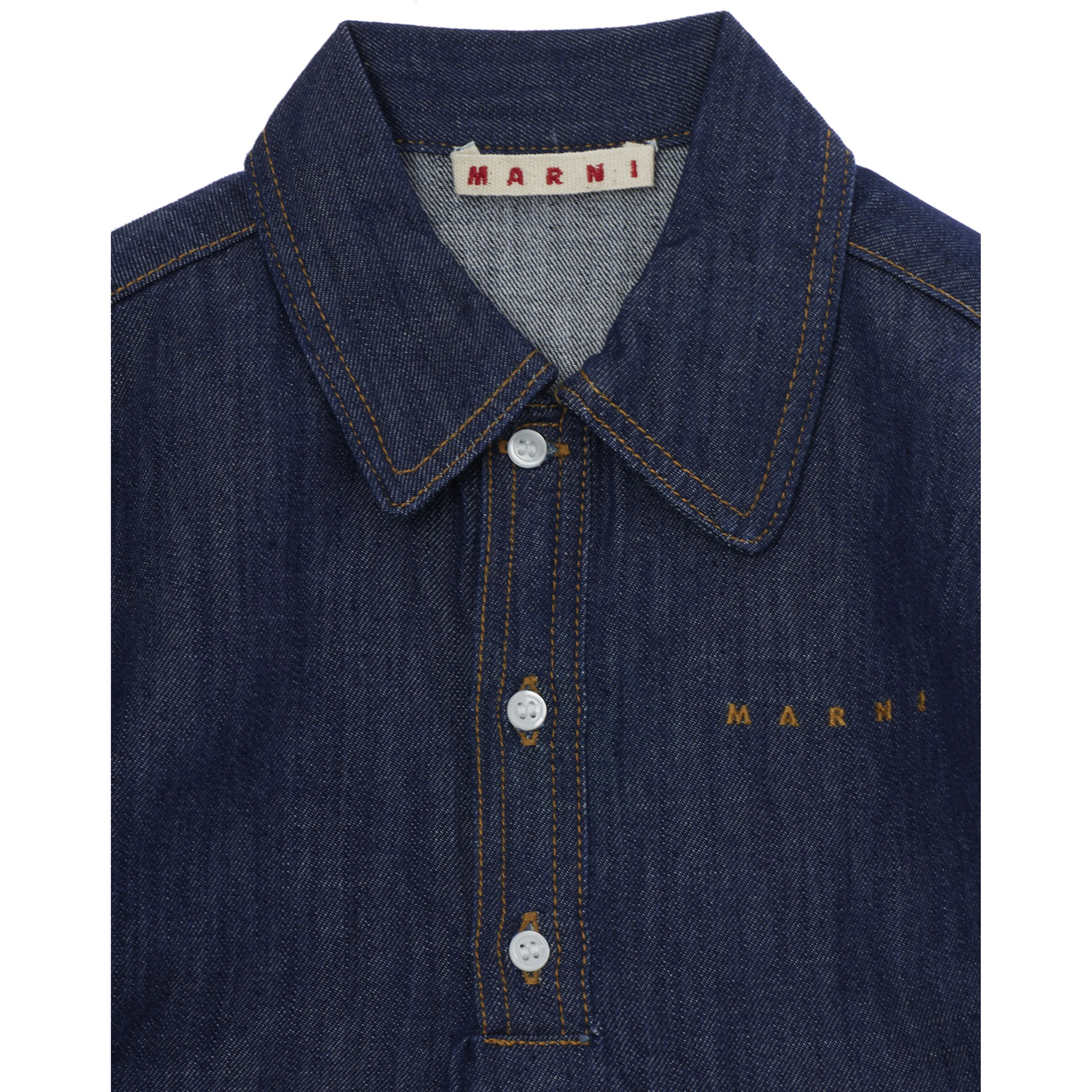 Blue Dress with classic collar and logo lettering on the front in denim Girl