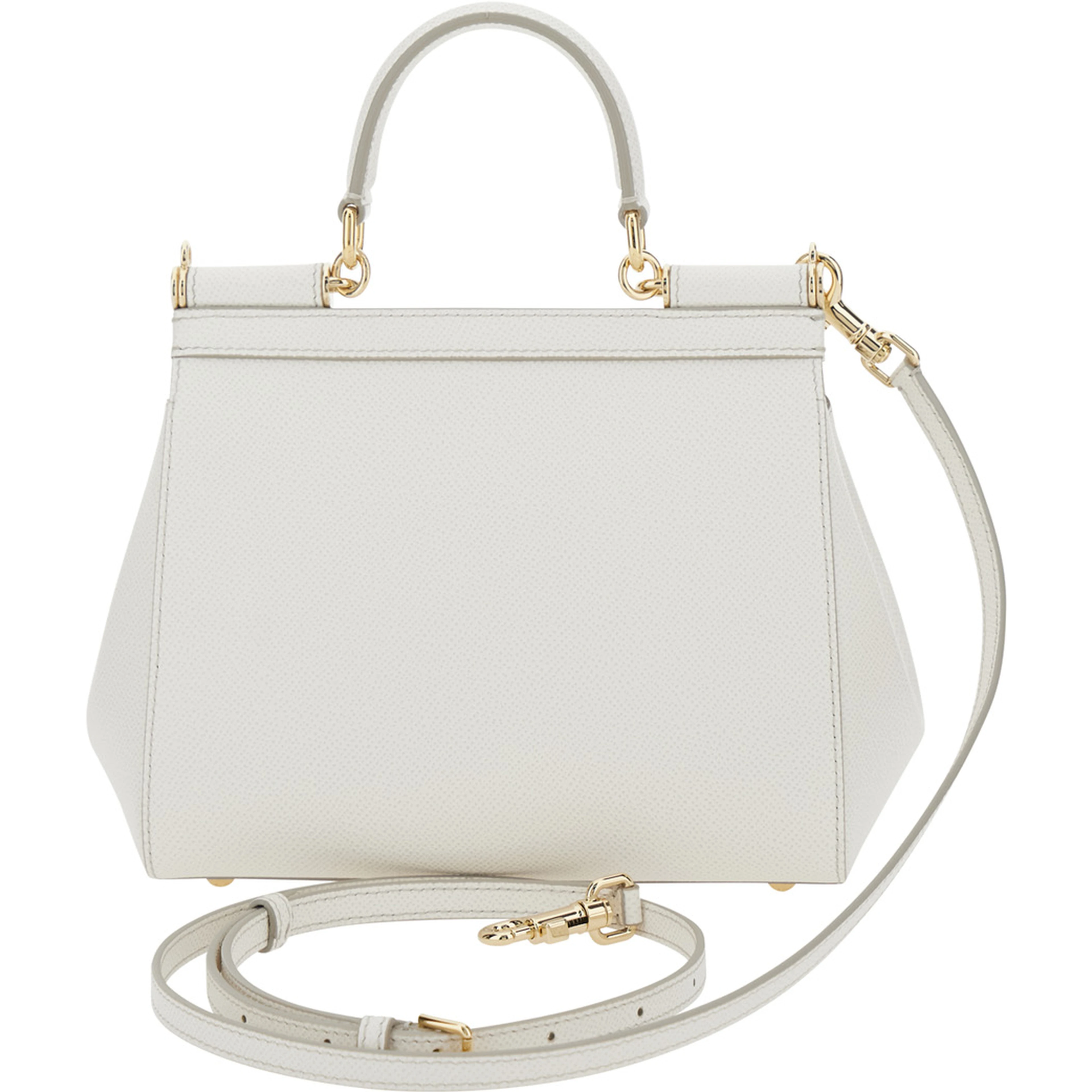 Handbag Sicily Piccola with Adjustable and Removable Shoulder Strap and Logo Plate on Front in Grained White Leather for Women