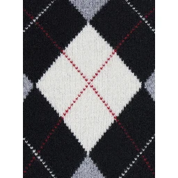 UNISEX ARGYLE CREW NECK SWEATER with round collar, 100% wool, black color, unisex