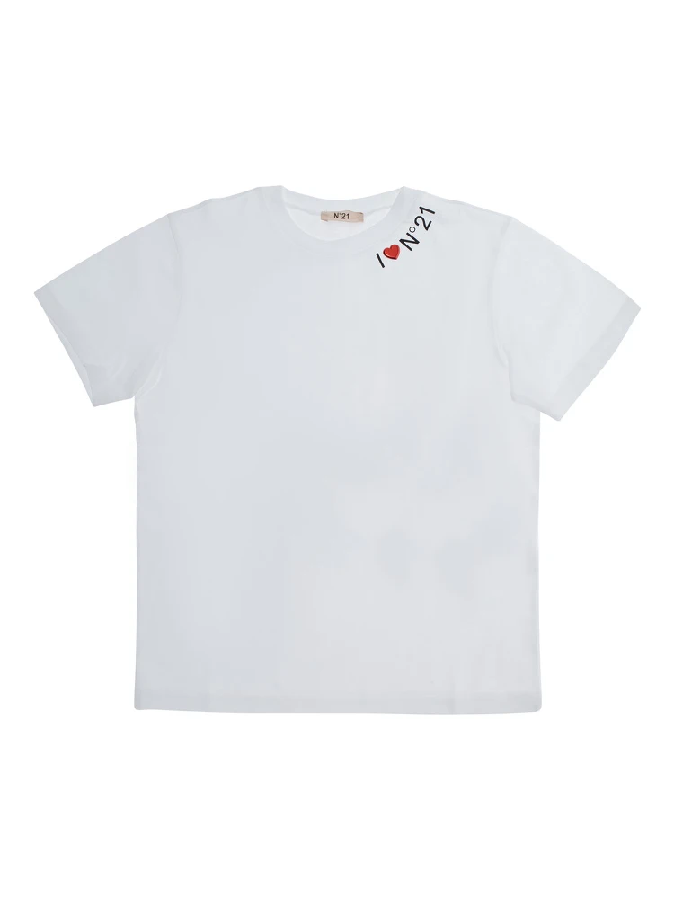 White Round neck T-shirt with logo on the front in Cotton Girl