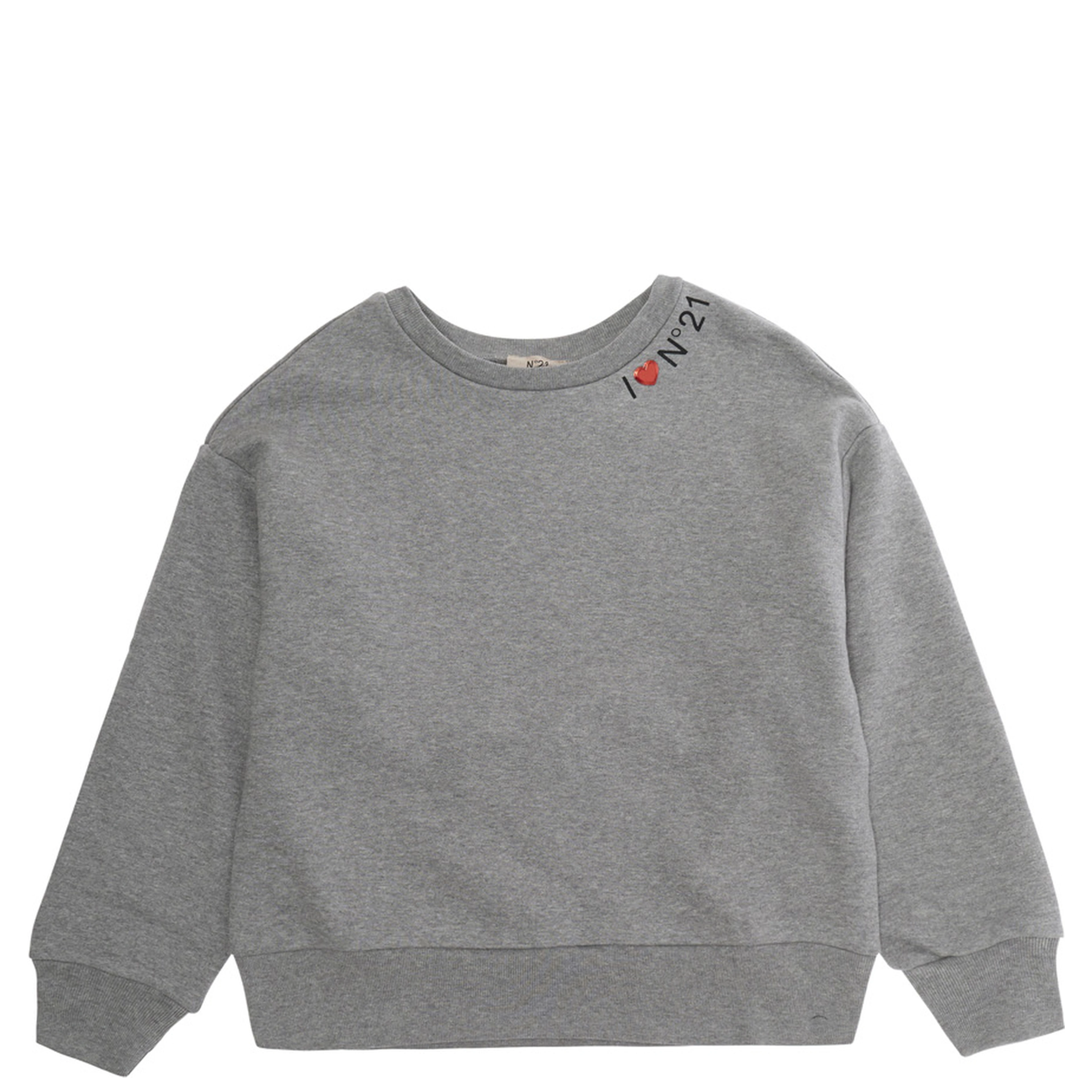 Gray Crewneck Sweatshirt with Logo Lettering on the Front in Cotton Girl